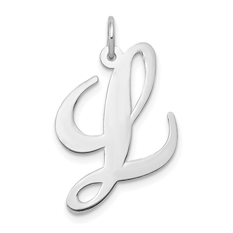 14k White Gold, Ella Collection, Lg Fancy Script Initial L Pendant